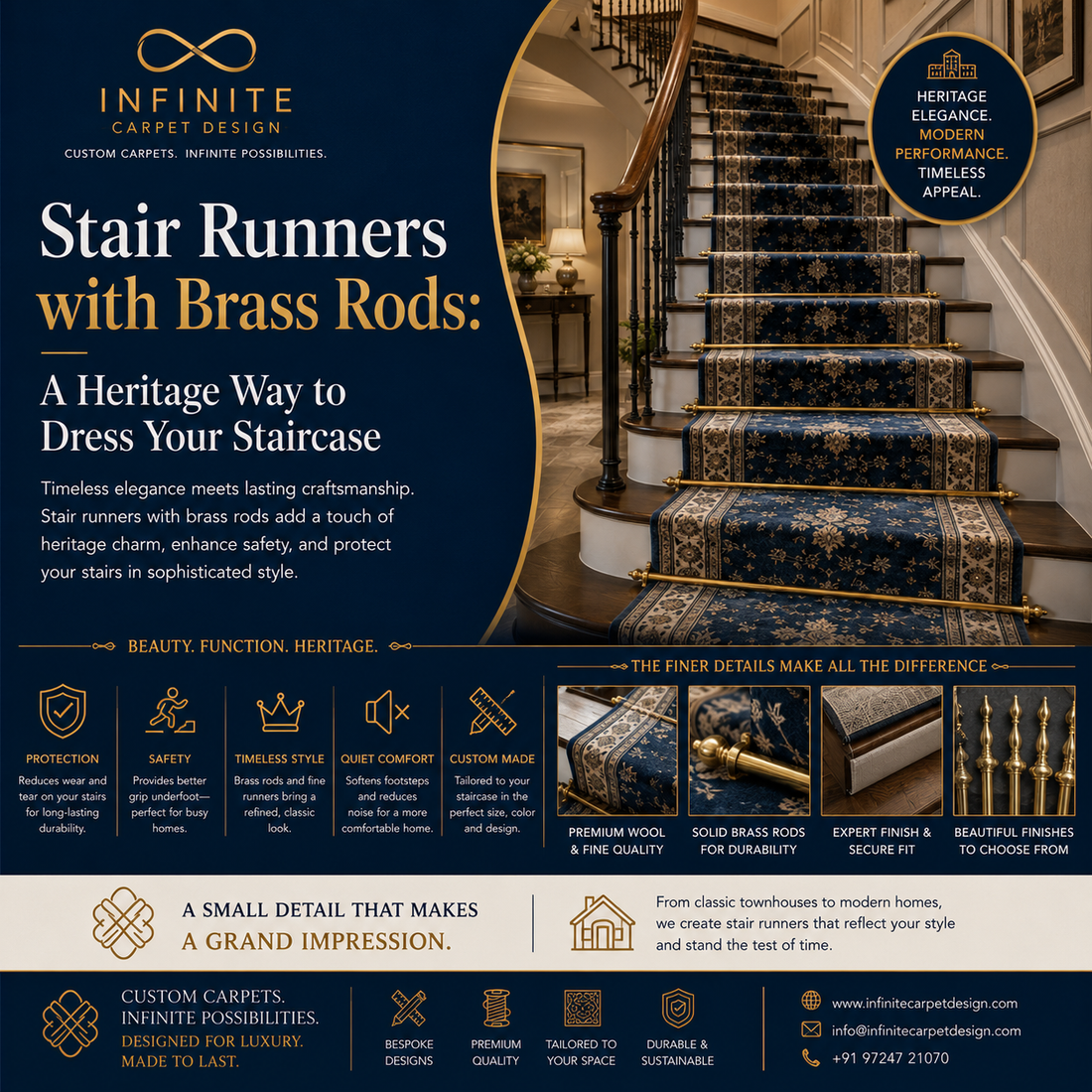 Stair Runners with Brass Rods: A Heritage Way to Dress Your Staircase