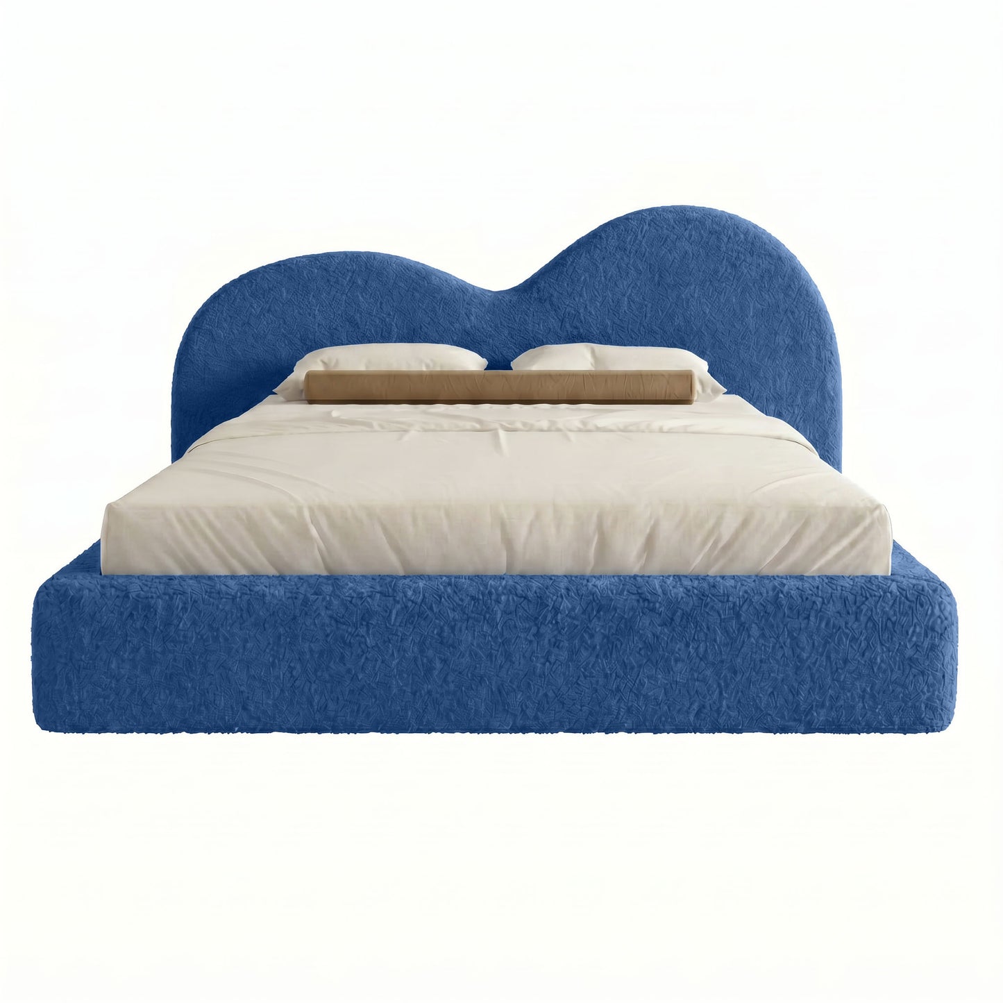 Minimalist upholstered bed with plush wraparound frame design