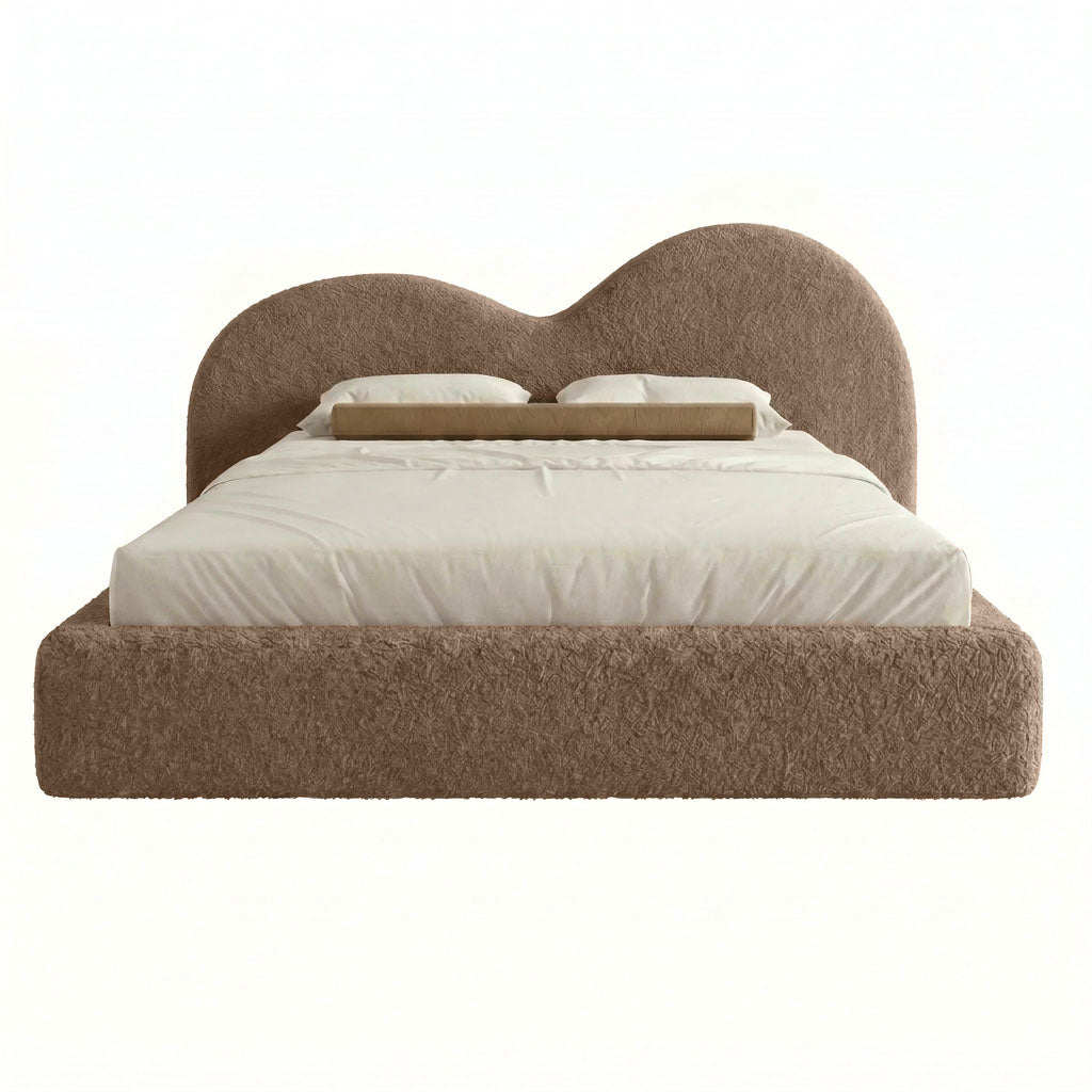 Bespoke modern bed frame with plush textured upholstery