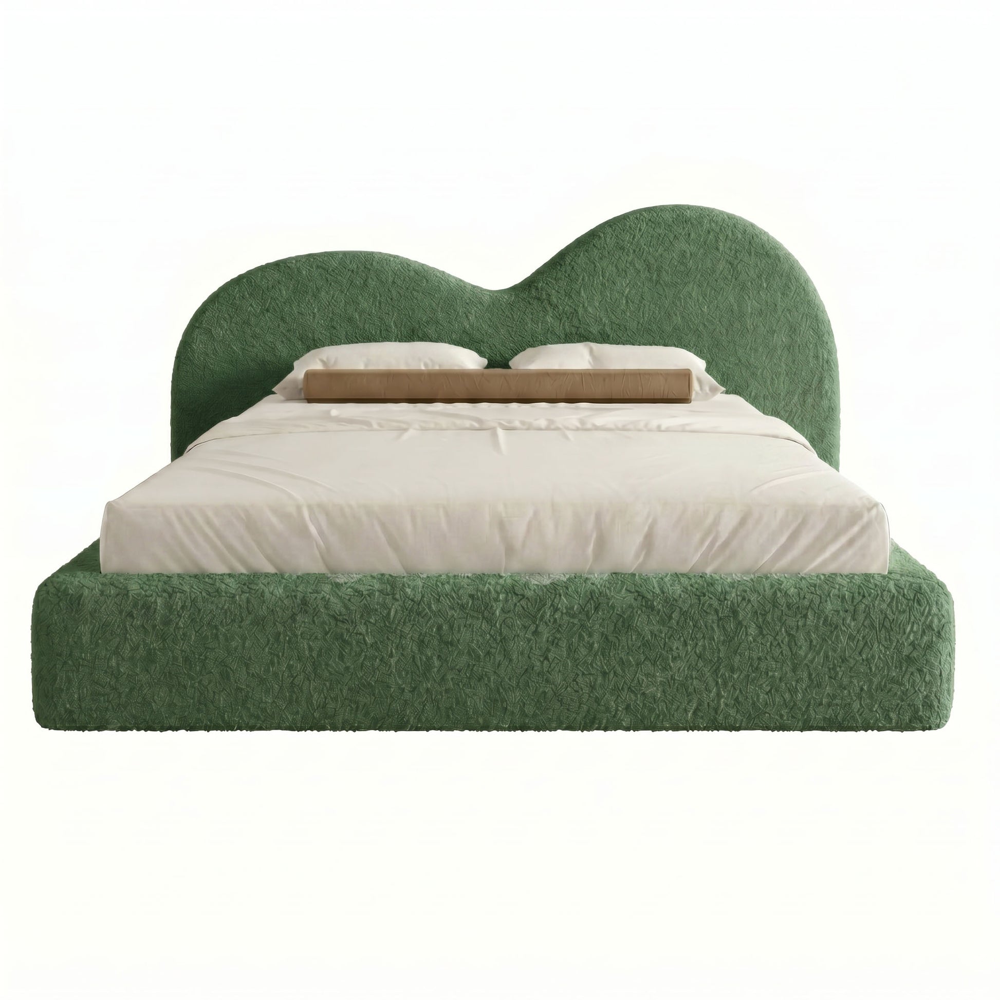 Elegant handmade upholstered bed with cloud style headboard