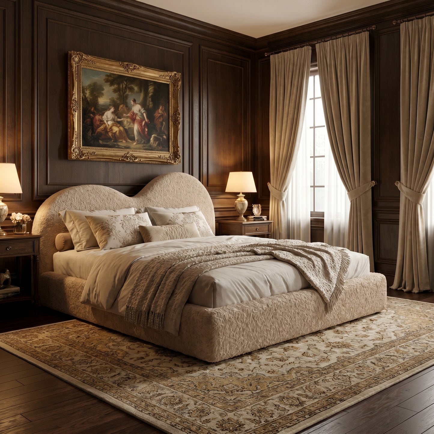 Handmade curved headboard upholstered bed UK plush texture