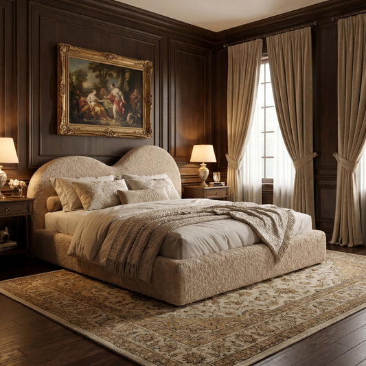 Handmade curved headboard upholstered bed UK plush texture