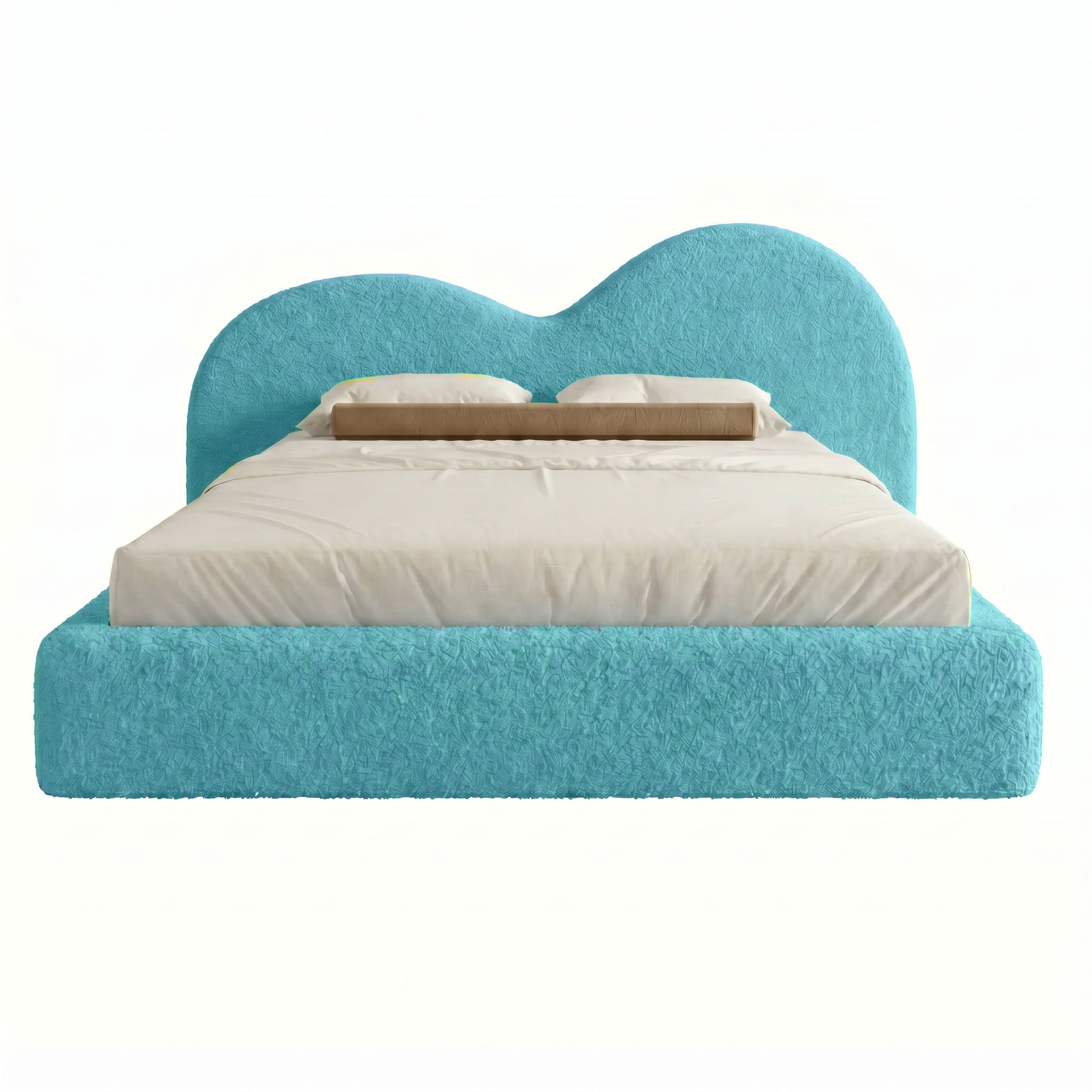 Handmade upholstered bed with elegant curved cloud design