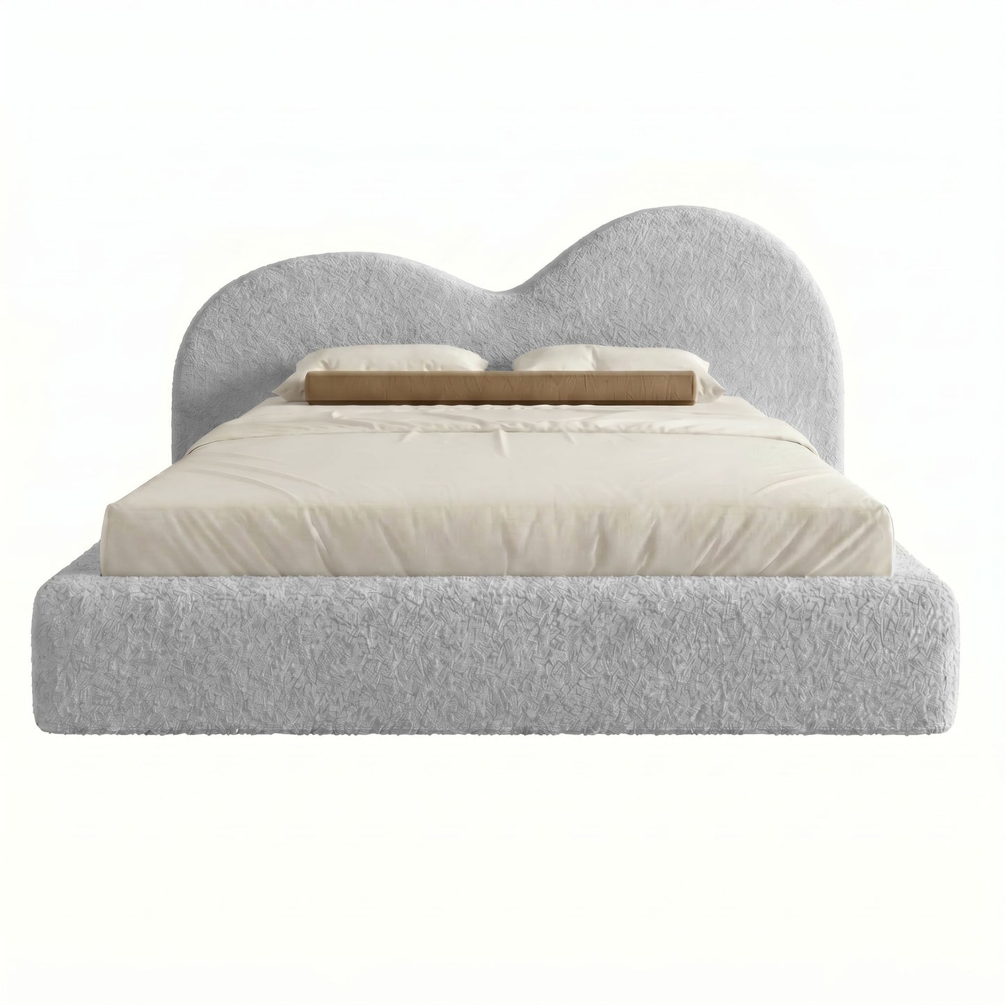 Handmade bespoke luxury bed frame with soft textured upholstery