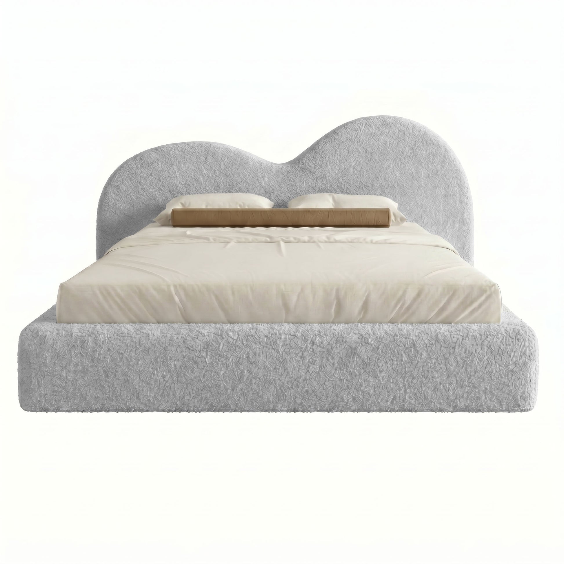 Handmade bespoke luxury bed frame with soft textured upholstery