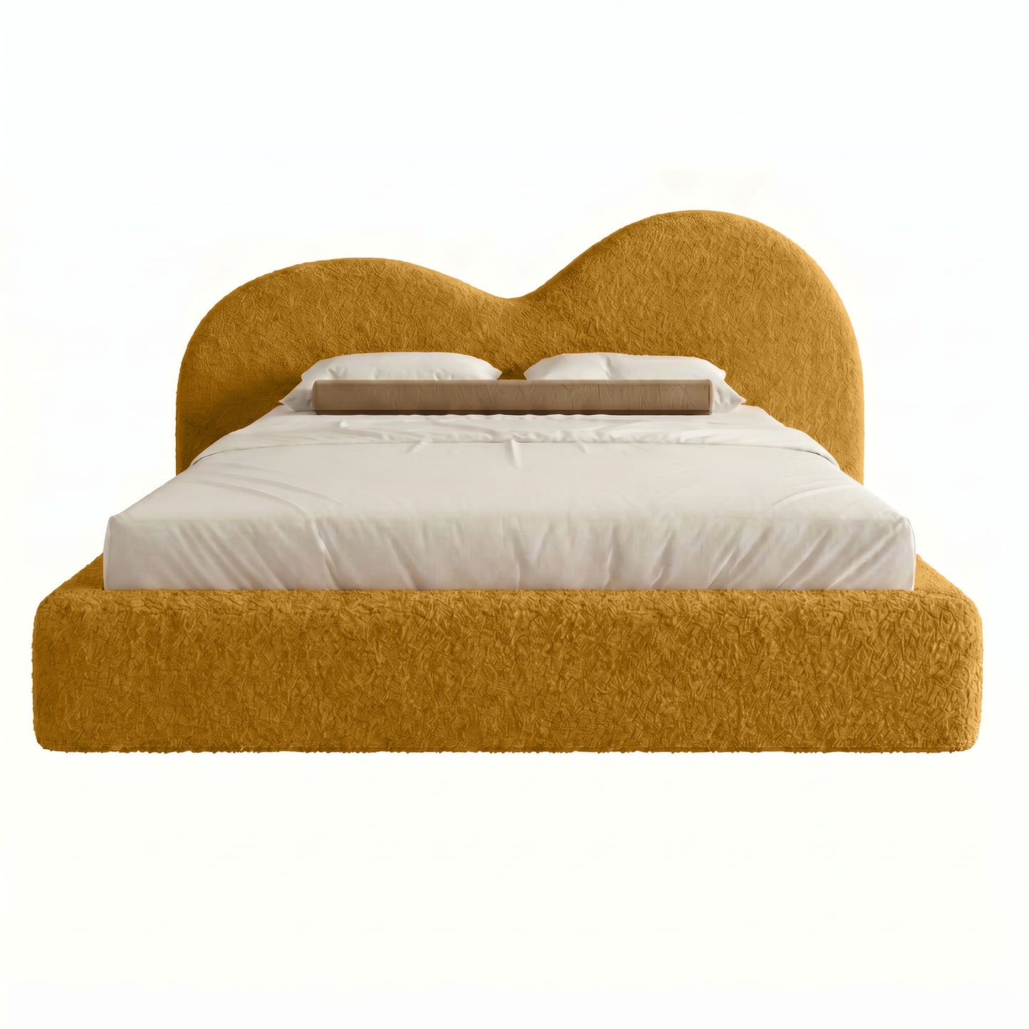 Modern upholstered bed with premium curved cloud headboard