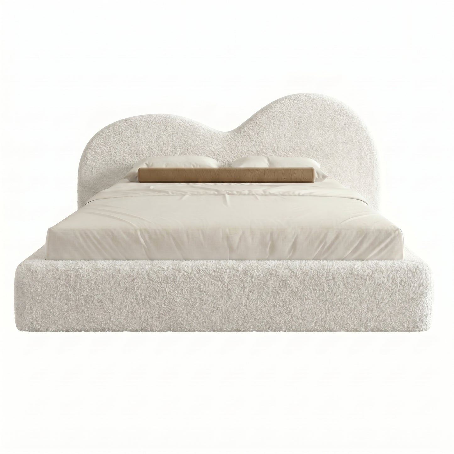 Luxury bedroom upholstered bed with sculpted curved headboard