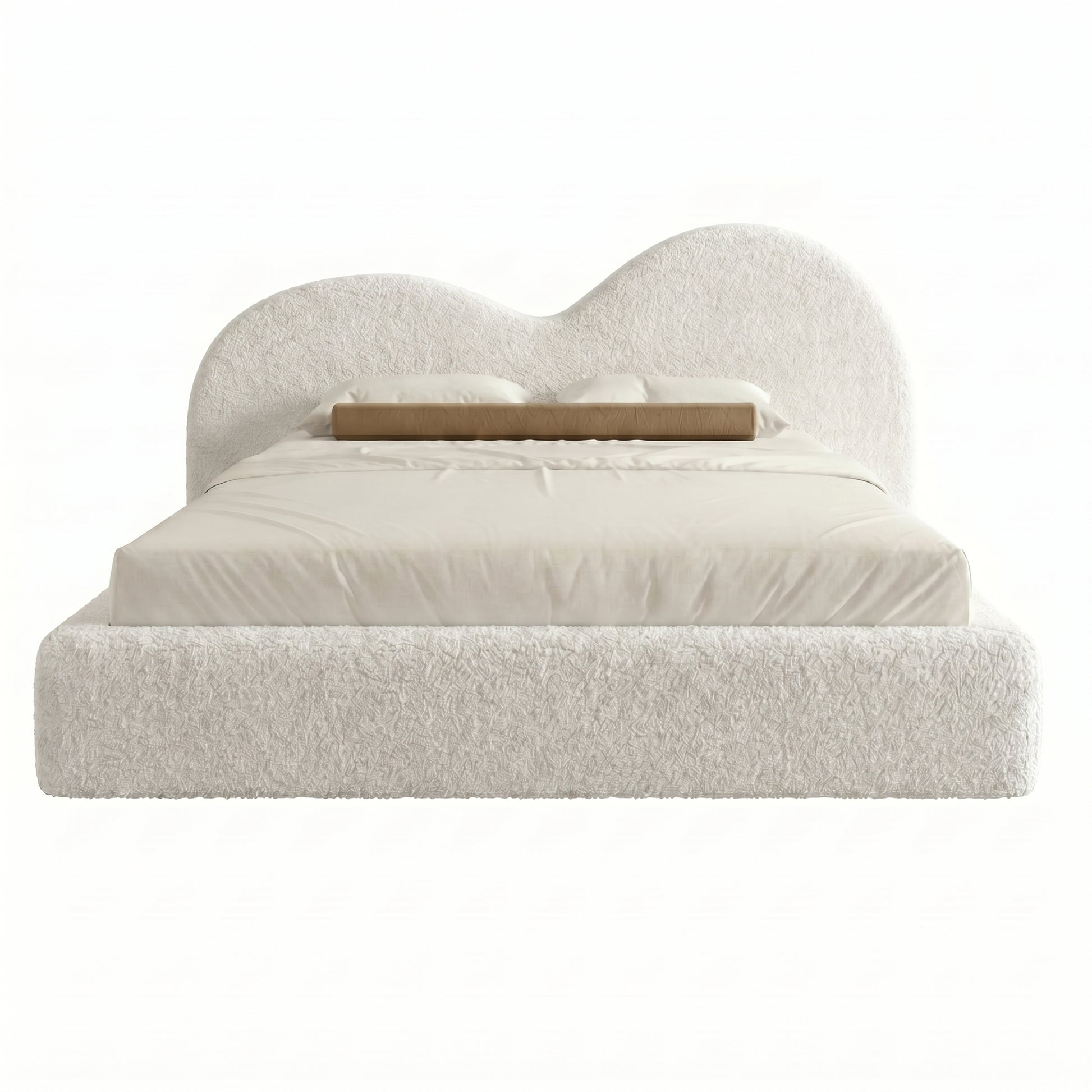 Luxury bedroom upholstered bed with sculpted curved headboard